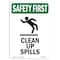 Signmission OSHA, 14" Height, Rigid Plastic, 14" x 10", Portrait, Clean Up Spills With Symbol, Made in USA OS-SF-P-1014-V-11049 - alternate 1